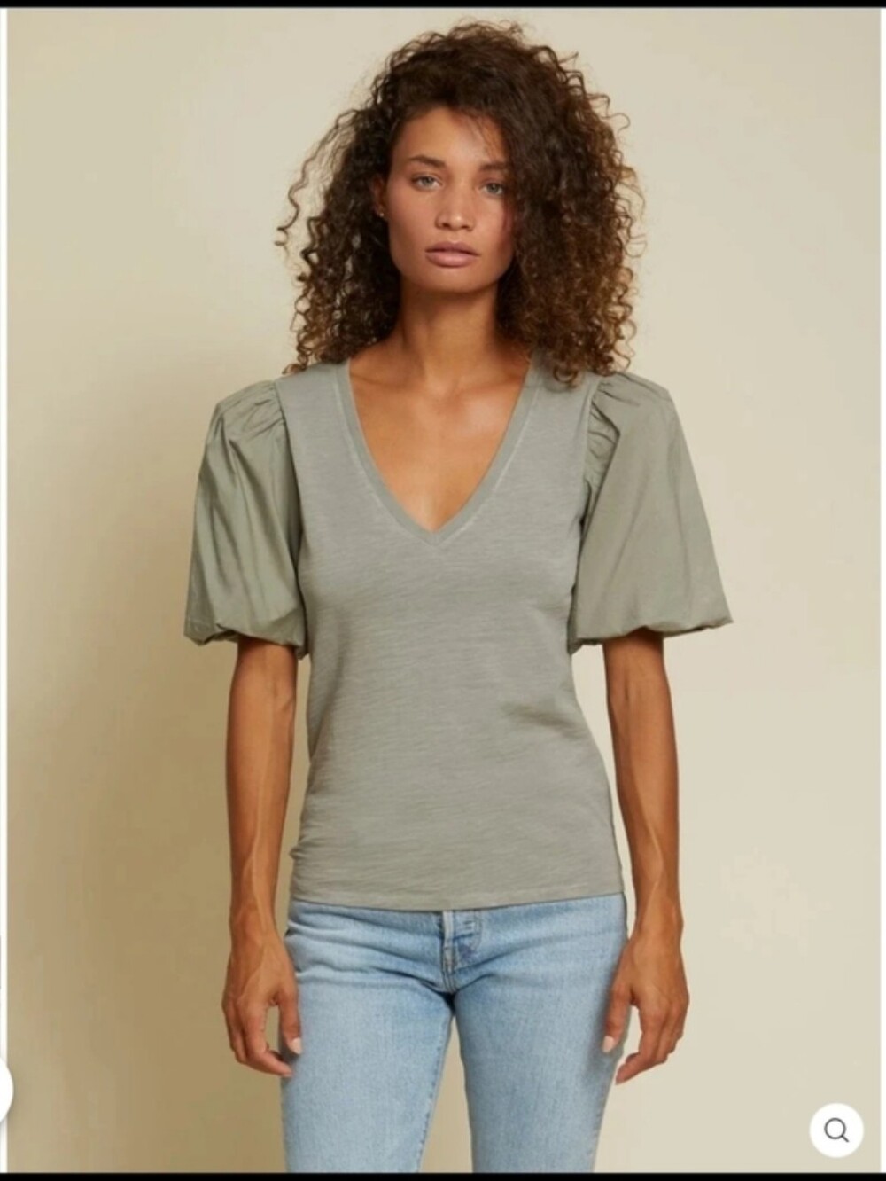 Nation puff sleeve t-shirt XS Green V-neck